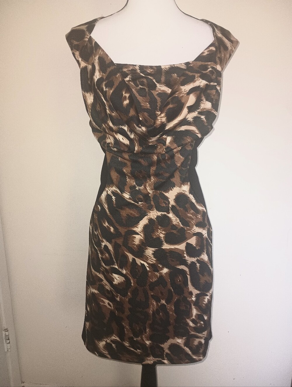 New Leopard Print Cowl Neck Sheath Dress - Brown SZ2XL